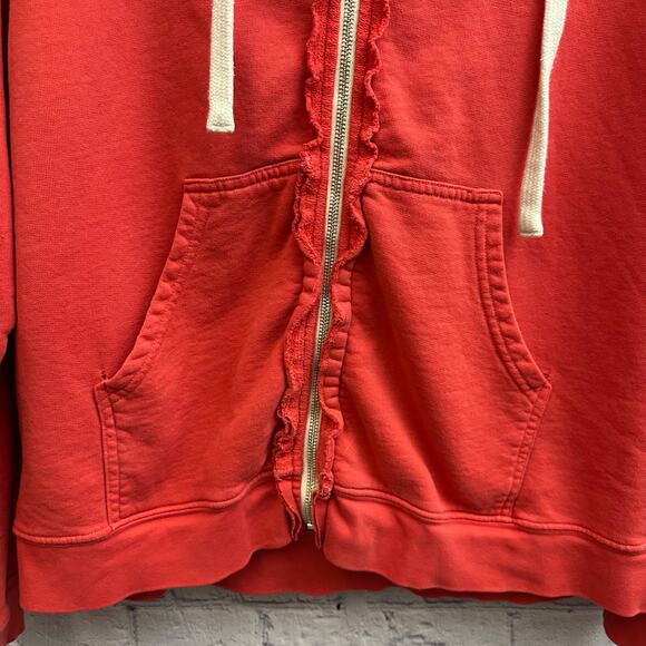 We The Free Red Orange Full Zip Hoodie Sweatshirt Exposed Seams Large *Flaw* - Picture 2 of 9